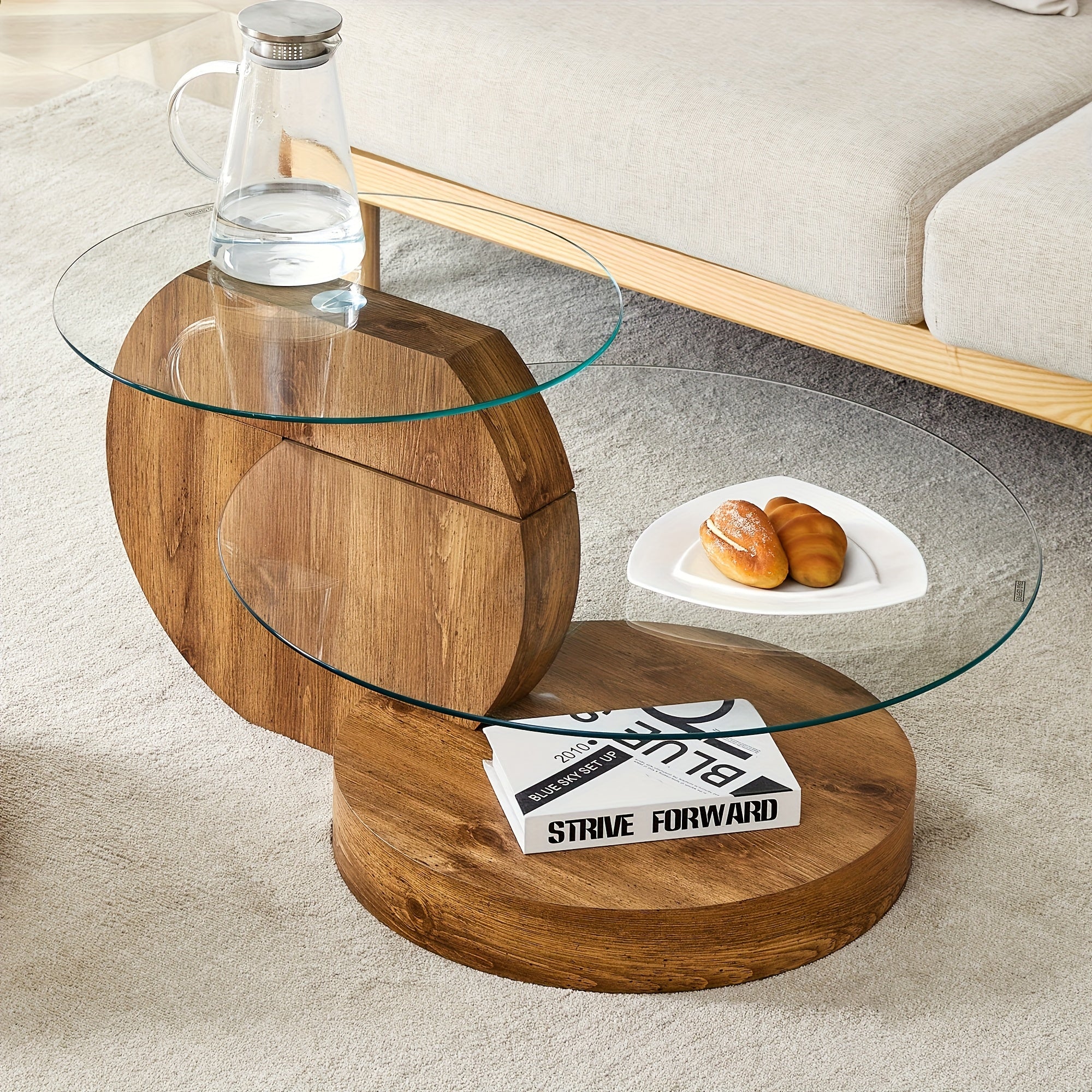 Tempering Glass Coffee Tables For Living Room Round Coffee Tables Modern Double Layer Round Table Circle Coffee Table For Small Space Home Office, Durable And Not Easily Broken, With A Modern And Fashionable Design Feel(35.4 Inch*17 Inch)
