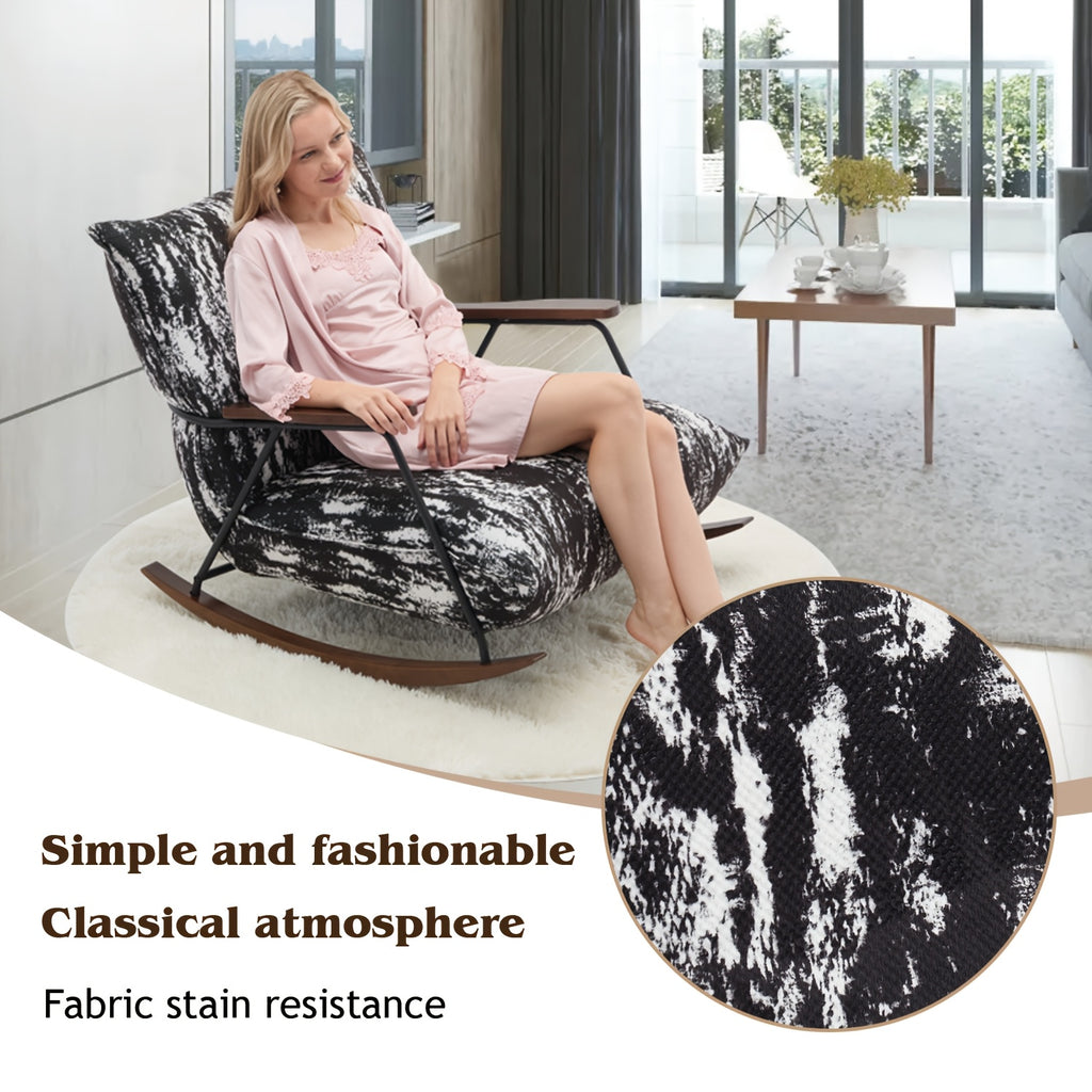 Accent Chair, Rocking Chair With Big Cushion, Armrest Reclining Chair, Gliding Reclining Chair, Multi-scenario Retro Lazy Chair, Black Faux Mink Fur Reclining Chair