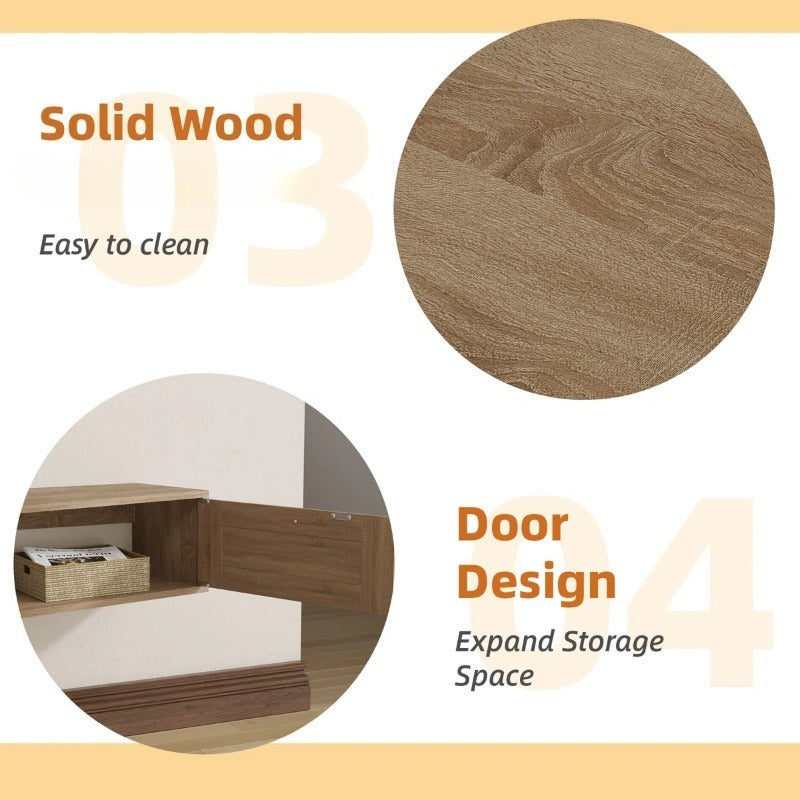 Wall-Mounted Floating TV Stand with Rattan Doors & Storage Shelf - Modern Media Console Suitable for 55\