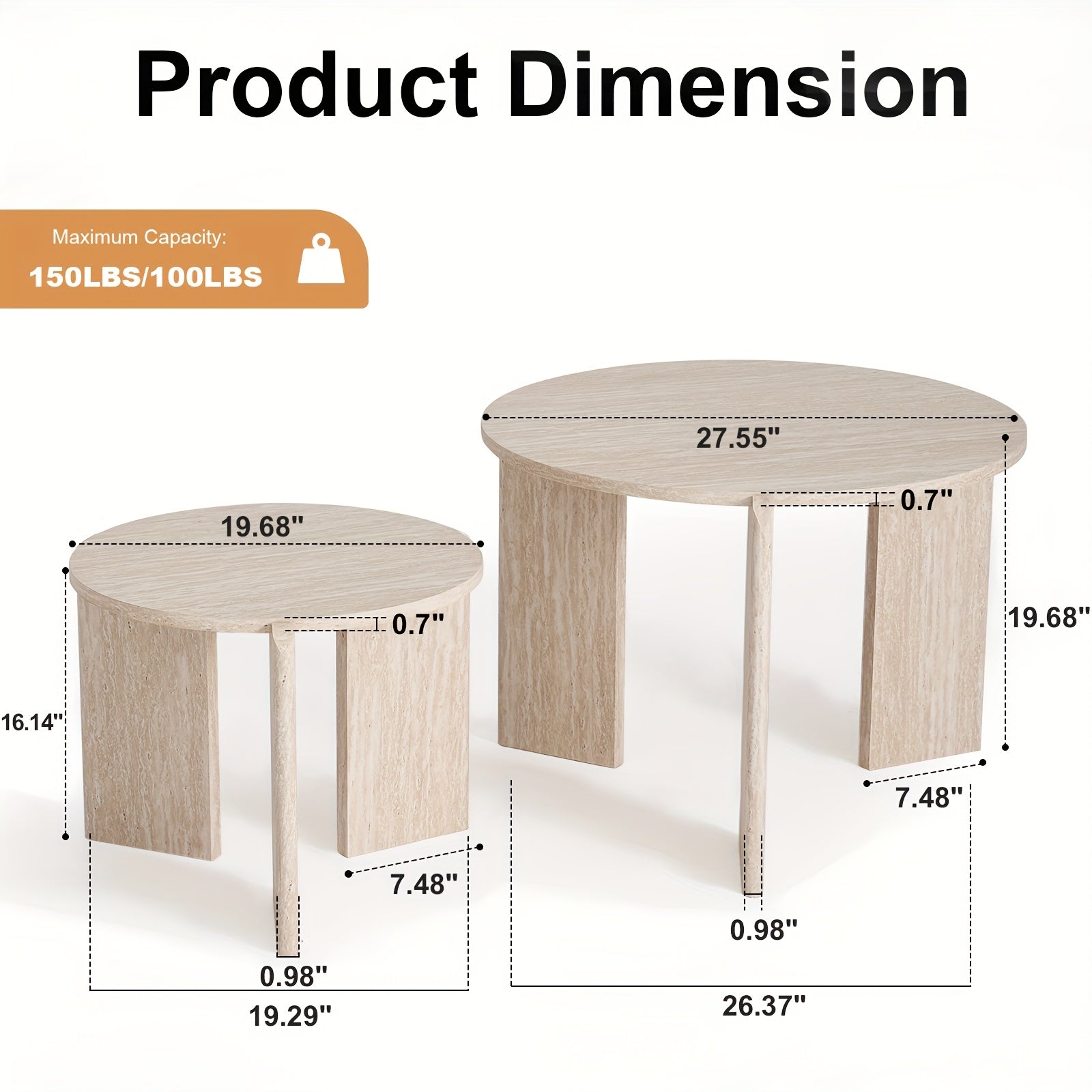 Pair of Circular Nesting Coffee Tables with Adjustable Height, Designed in a Mid-Century Modern Style, Suitable for Bedrooms, Living Rooms, Office Studios, And Apartments