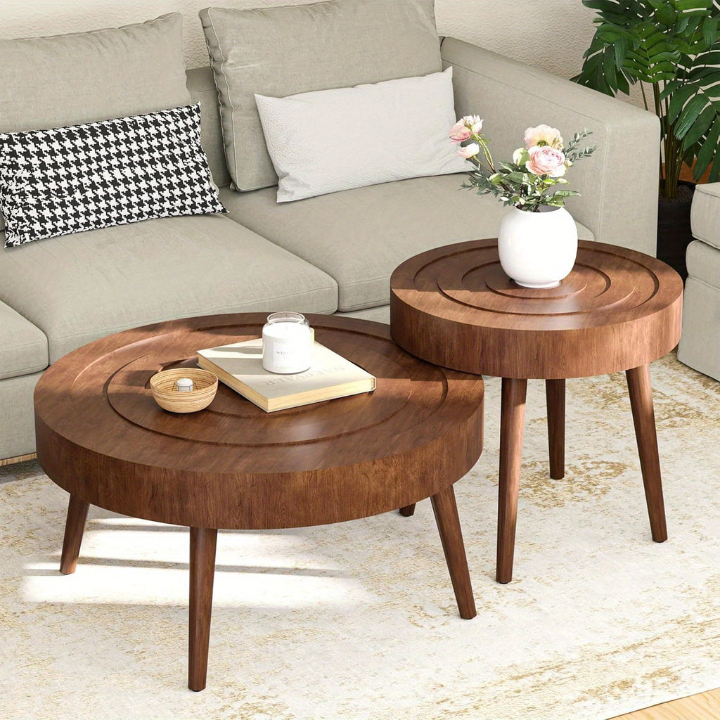 Round Nesting Coffee Table Set - 2pcs Concentric Circle Design for Living Room & Bedroom, 31.5'' & 21.8'' Modern Wood Side Tables | Modular Split Design, Easy to Move, Sturdy & Scratch-, Minimalist Decor, Easy-Clean Surface