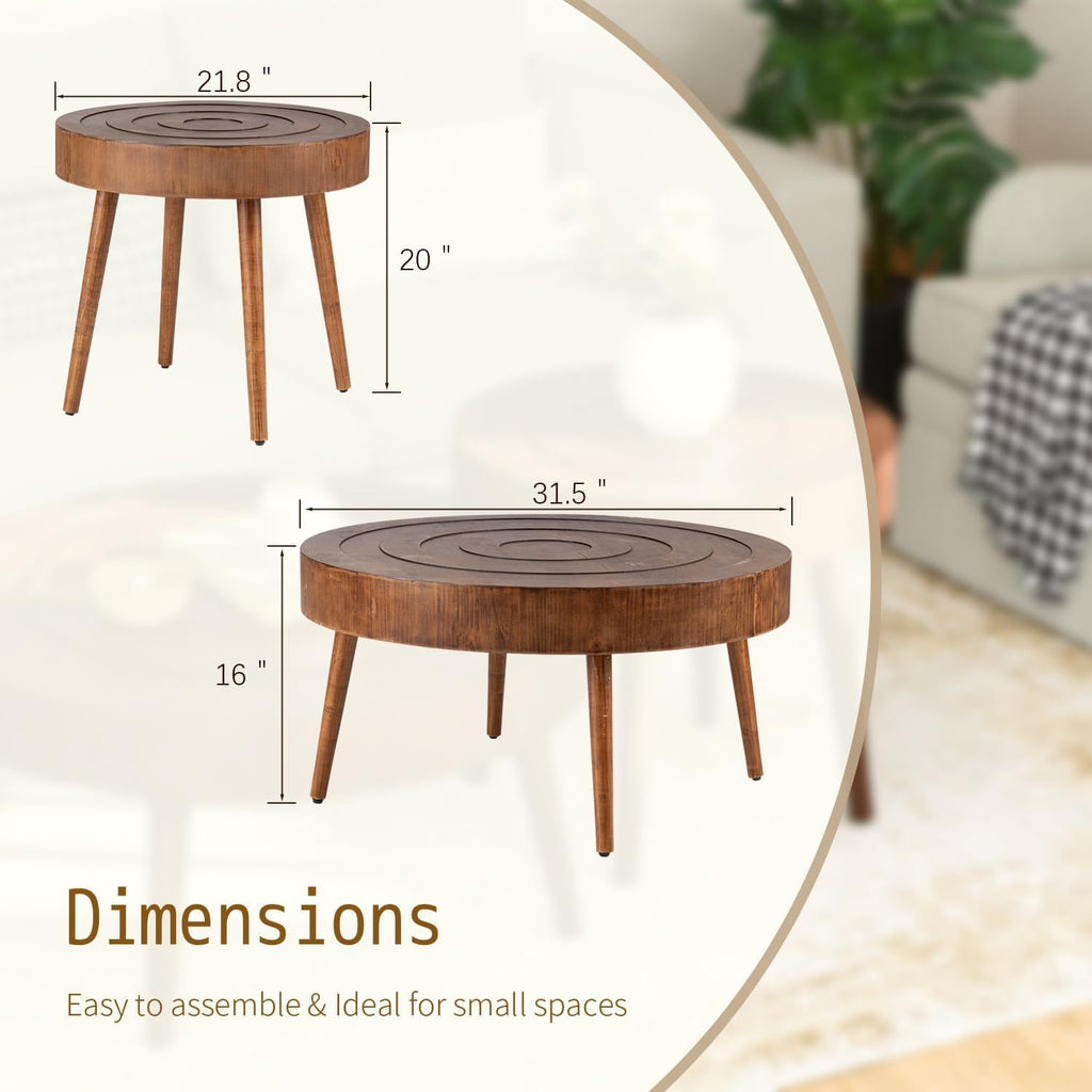 Round Nesting Coffee Table Set - 2pcs Concentric Circle Design for Living Room & Bedroom, 31.5'' & 21.8'' Modern Wood Side Tables | Modular Split Design, Easy to Move, Sturdy & Scratch-, Minimalist Decor, Easy-Clean Surface