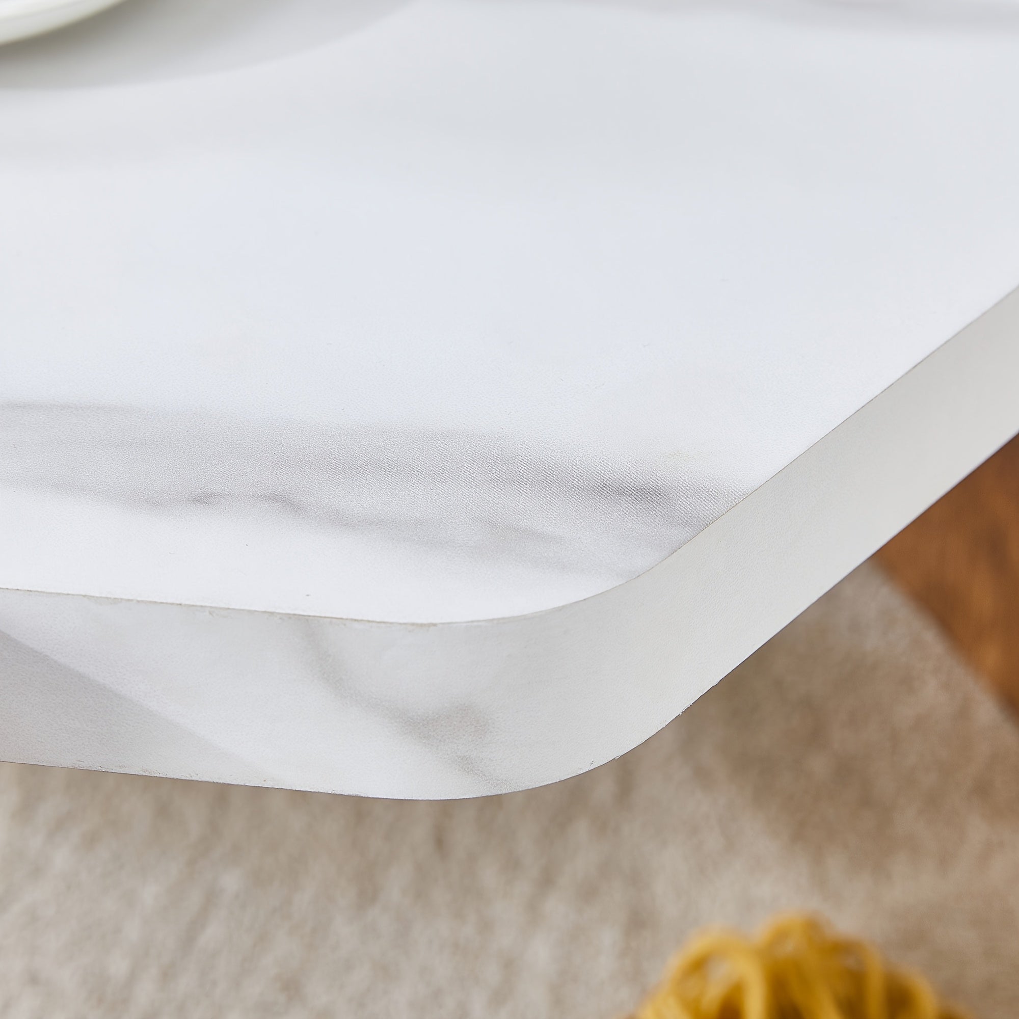 Coffee Table For Living Room, Modern Contemporary 31-Inch Hexagonal Coffee Table With White Faux Marble Tabletop, MDF Wood-Tone Three-Leg Base, Compact Small Center Table For Home Or Office, Easy Assembly, L31 X W27.4 X H13.6 In, Coffee Table Decor