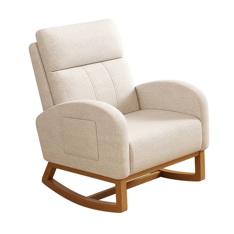 Single Recliner Chair with High Backrest & Soft Cushioned Seat - \u002FWood Armchair Suitable for Bedroom, Living Room, Office Reading Chair, Assembly, Solid Back & Side Pockets