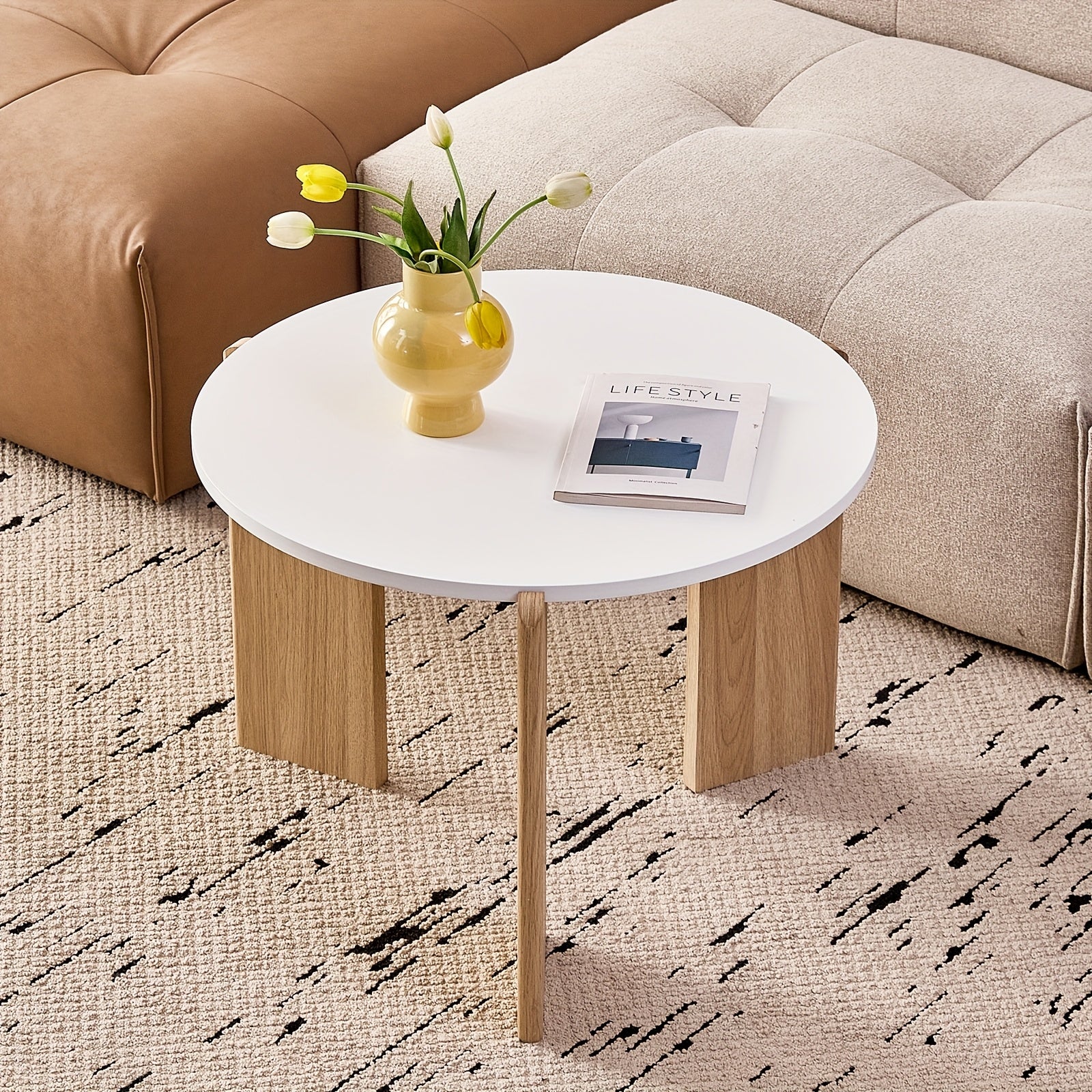 Pair of Circular Nesting Coffee Tables with Adjustable Height, Designed in a Mid-Century Modern Style, Suitable for Bedrooms, Living Rooms, Office Studios, And Apartments