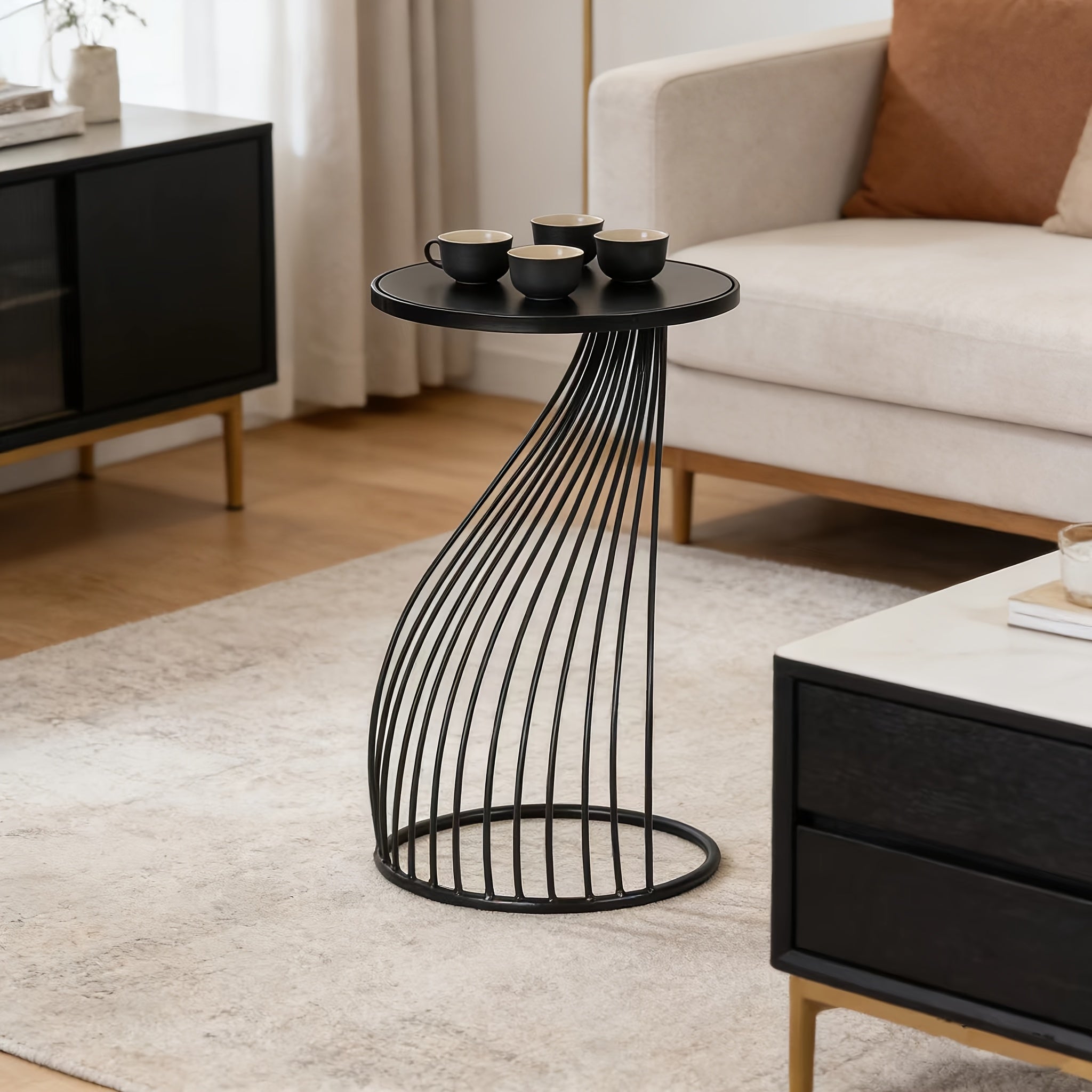 Ideal for Both Living Rooms And Offices, These Round Table Cabinets Feature Metal Edges And Include Compact Bedside Tables As Well As Coffee Tables for The Living Area
