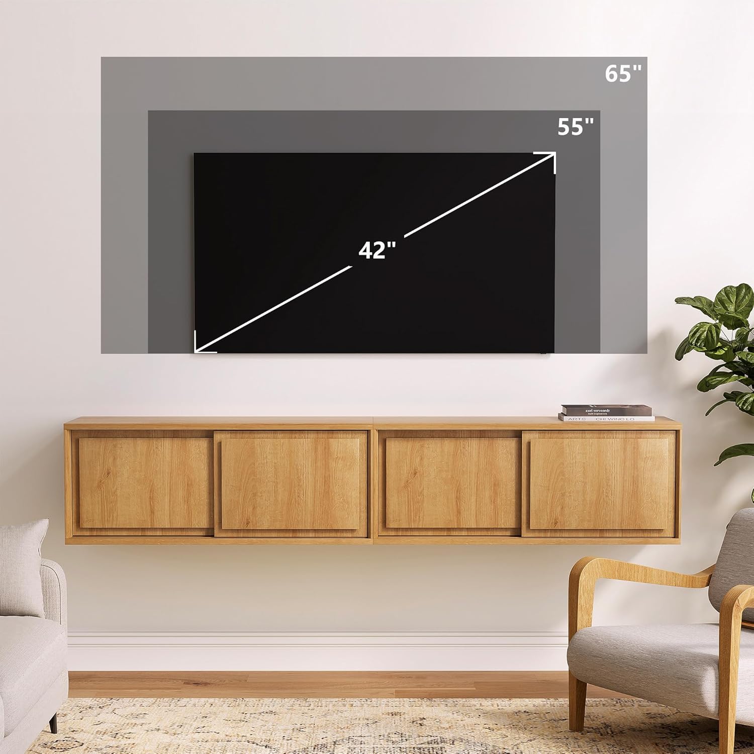 Modern Floating TV Stand, Accent Nightstands Wall Mounted Bedside Table Handless Storage Cabinet with Sliding Doors for Living Room Bedroom, Natural Oak