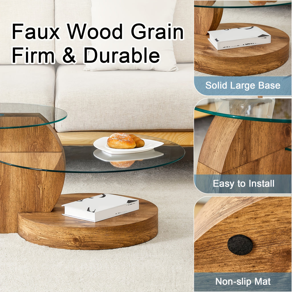 Tempering Glass Coffee Tables For Living Room Round Coffee Tables Modern Double Layer Round Table Circle Coffee Table For Small Space Home Office, Durable And Not Easily Broken, With A Modern And Fashionable Design Feel(35.4 Inch*17 Inch)