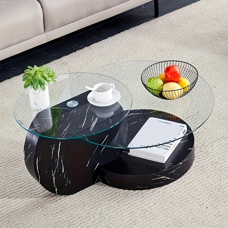 Tempering Glass Coffee Tables For Living Room Round Coffee Tables Modern Double Layer Round Table Circle Coffee Table For Small Space Home Office, Durable And Not Easily Broken, With A Modern And Fashionable Design Feel(35.4 Inch*17 Inch)