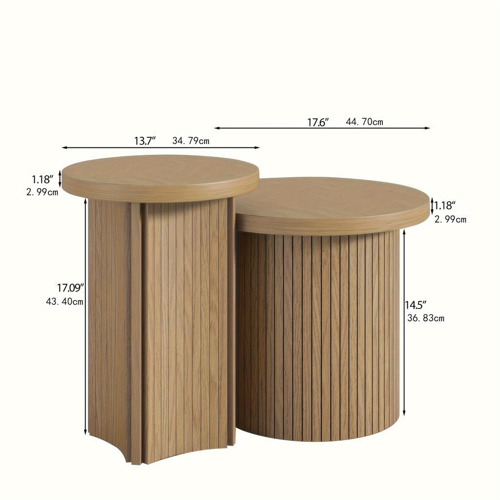 Round Wooden Coffee Table Set of 2, Modern Nesting Coffee Table, Circle Side Table for Living Room, Office, Balcony (Small 2pcs Set)