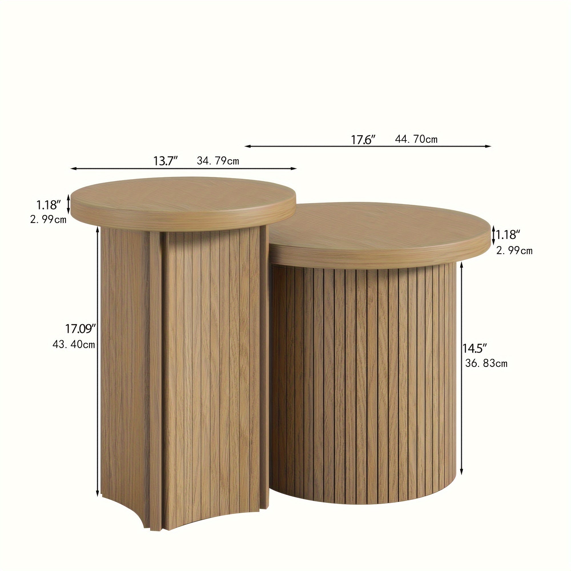 Round Wooden Coffee Table Set of 2, Modern Nesting Coffee Table, Circle Side Table for Living Room, Office, Balcony (Small 2pcs Set)