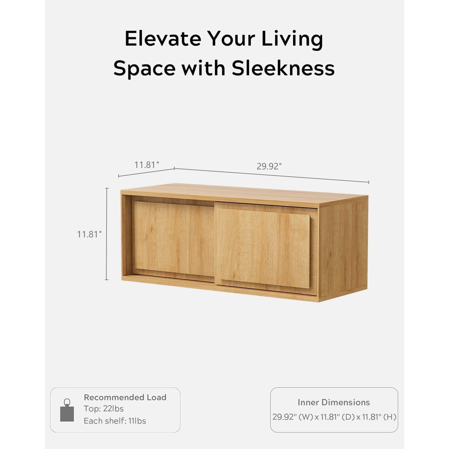 Modern Floating TV Stand, Accent Nightstands Wall Mounted Bedside Table Handless Storage Cabinet with Sliding Doors for Living Room Bedroom, Natural Oak