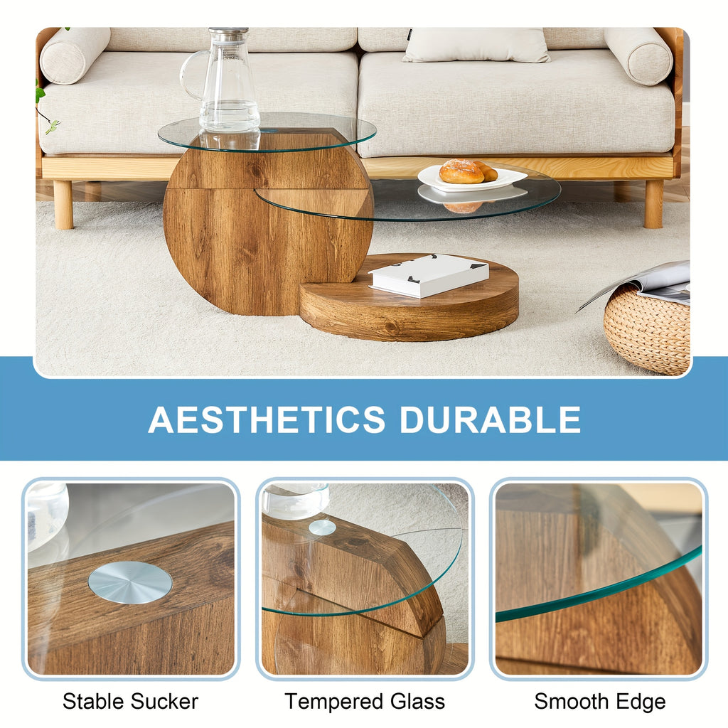 Tempering Glass Coffee Tables For Living Room Round Coffee Tables Modern Double Layer Round Table Circle Coffee Table For Small Space Home Office, Durable And Not Easily Broken, With A Modern And Fashionable Design Feel(35.4 Inch*17 Inch)