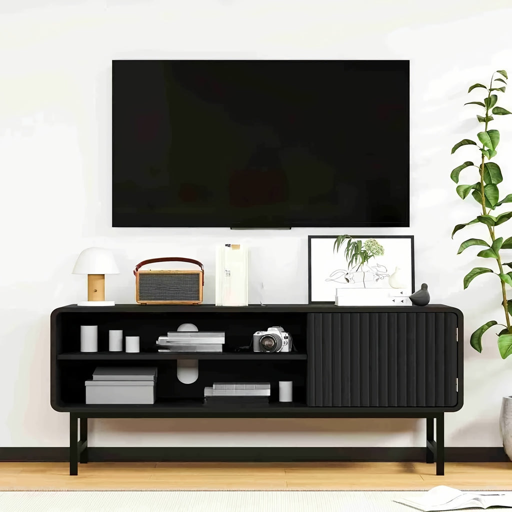43-Inch Modern Farmhouse TV Stand with Doors & Open\u002FShut Cabinets - Wood Entertainment Center Suitable for TVs 30-50\