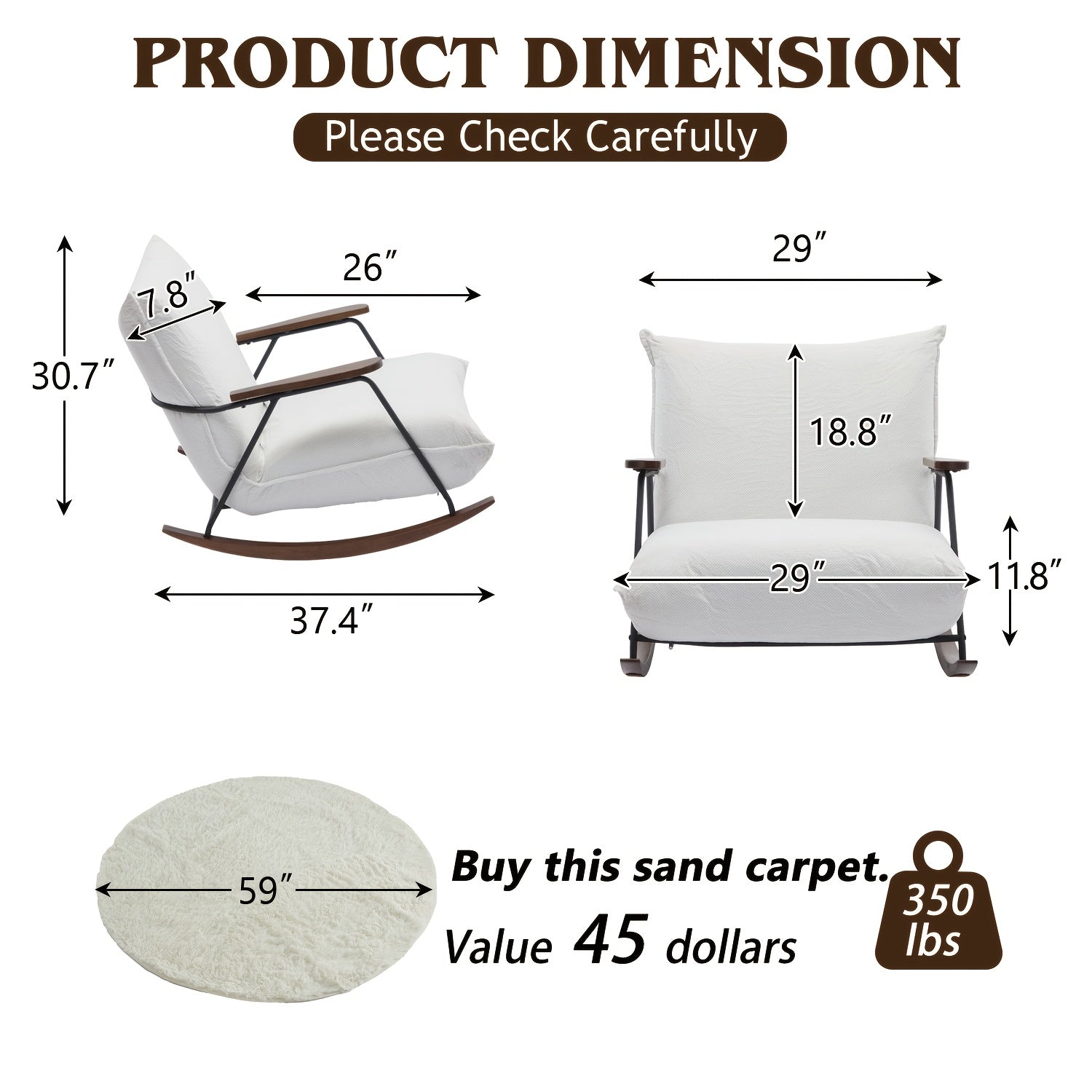 Accent Chair, Rocking Chair With Big Cushion, Armrest Reclining Chair, Gliding Reclining Chair, Multi-scenario Retro Lazy Chair, Black Faux Mink Fur Reclining Chair