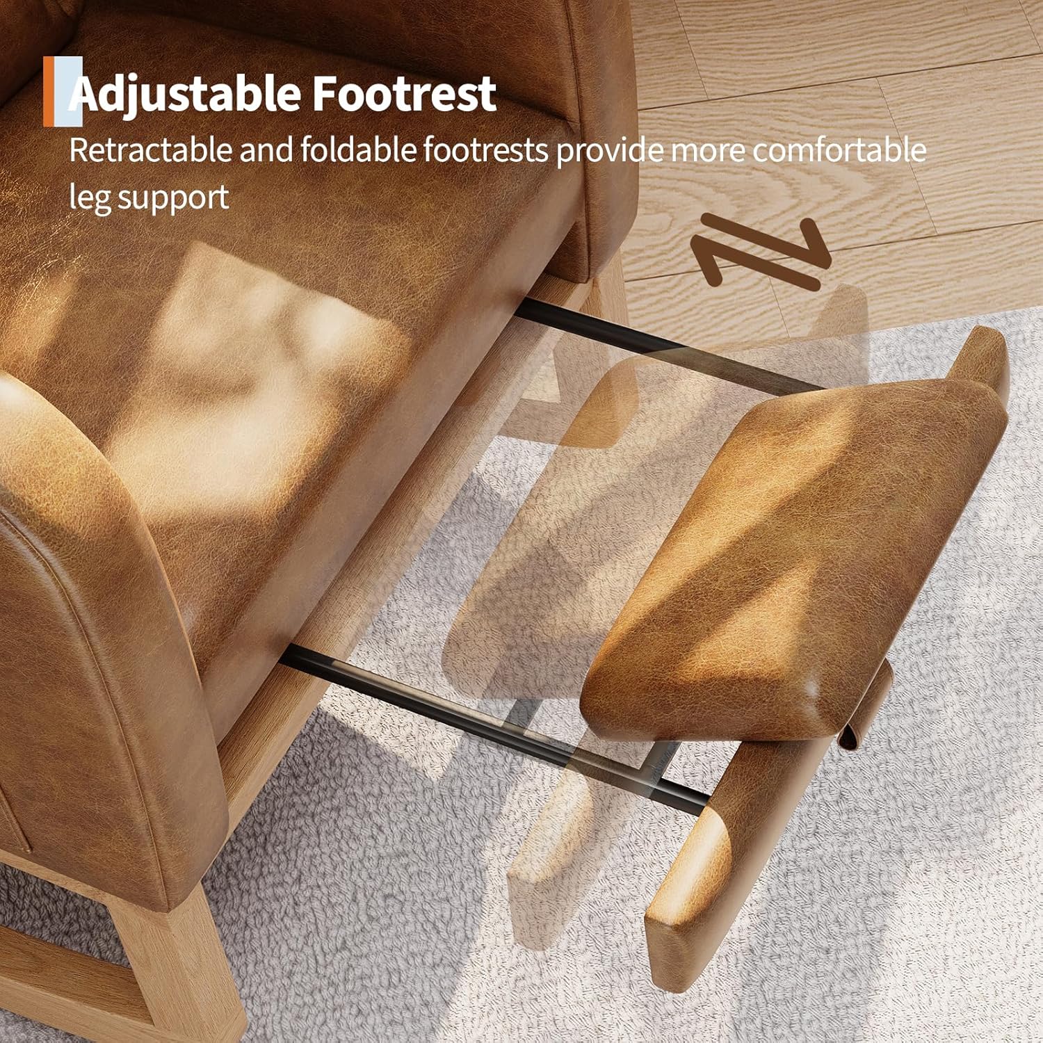 Single Modern Rocker Chair for Living Room | Faux Leather Cushioned, Comfortable Recliner with Side Pocket and Footrest, Brown, Suitable for Living Room, Bedroom, or Nursing Room, EUKER Brand