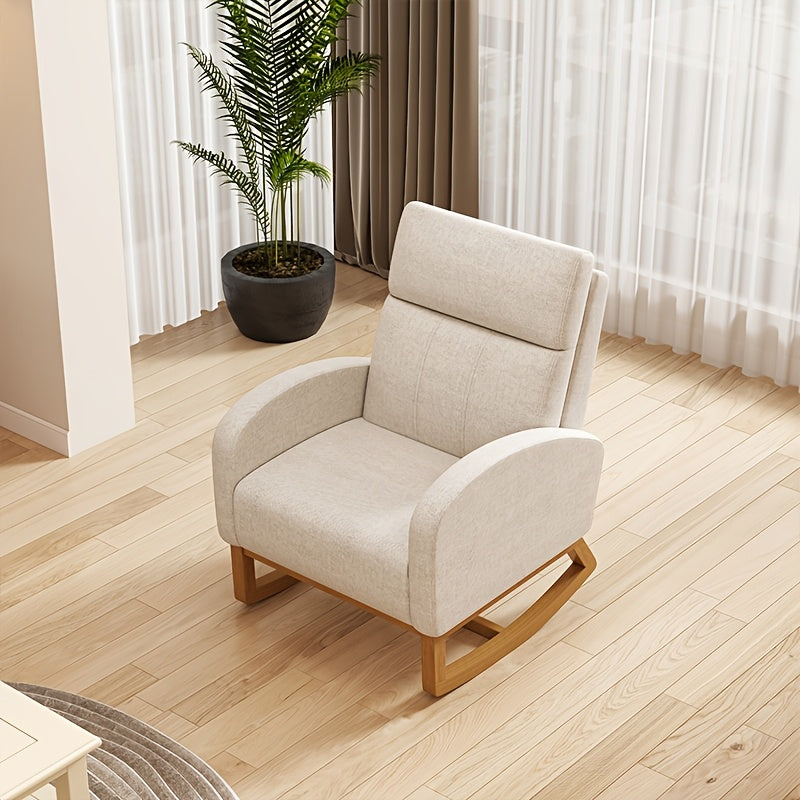 Single Recliner Chair with High Backrest & Soft Cushioned Seat - \u002FWood Armchair Suitable for Bedroom, Living Room, Office Reading Chair, Assembly, Solid Back & Side Pockets