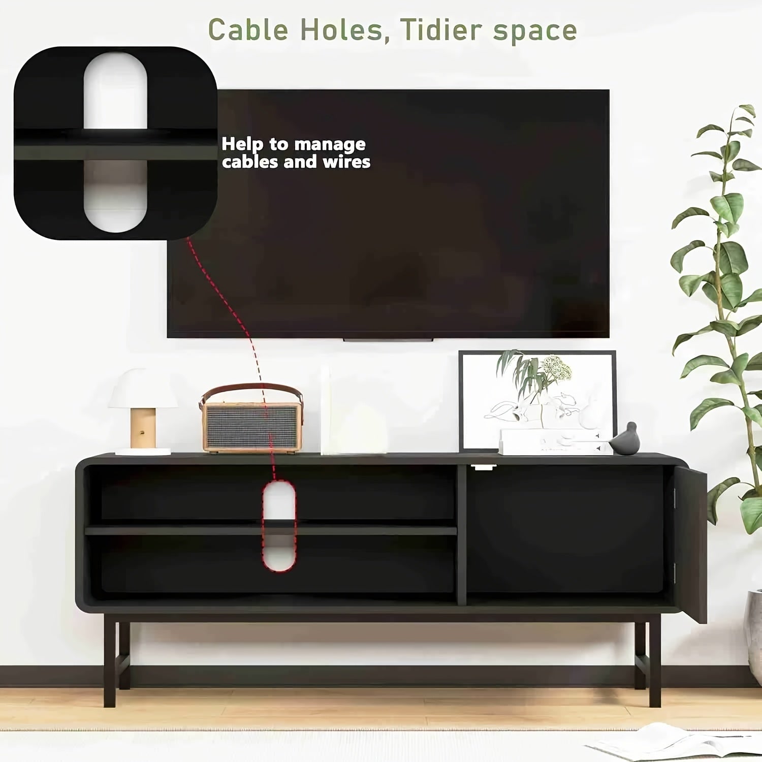 43-Inch Modern Farmhouse TV Stand with Doors & Open\u002FShut Cabinets - Wood Entertainment Center Suitable for TVs 30-50\