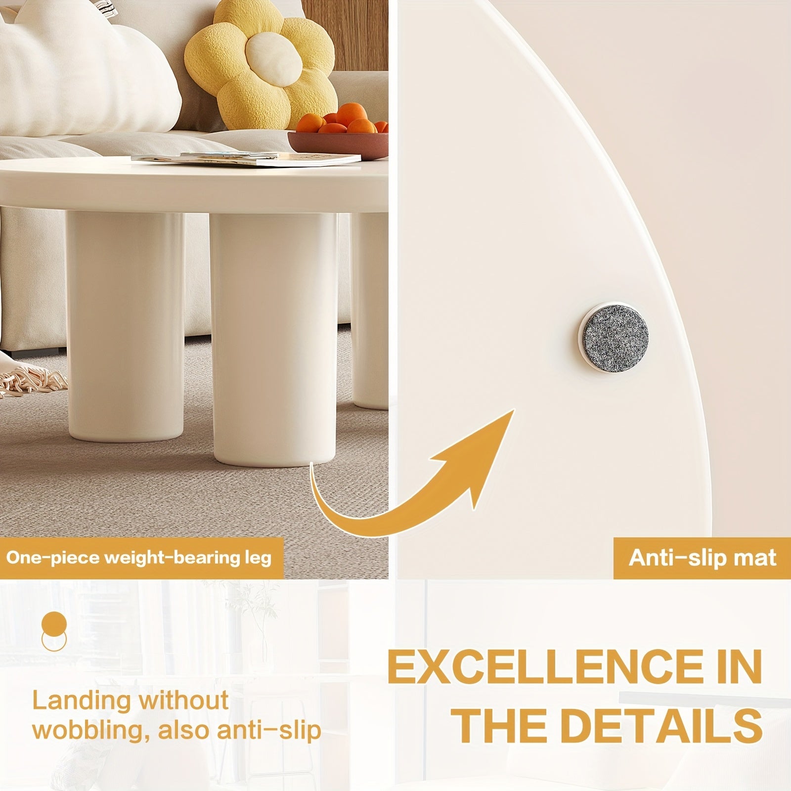 Guyii Nesting Coffee Table Set Of 2, Tempered Glass Side Table And Cloud Coffee Table, White Cream 2in 1 Modern Coffee Table, End Table for Living Room, Bedroom, Small Spaces, Easy Assembly