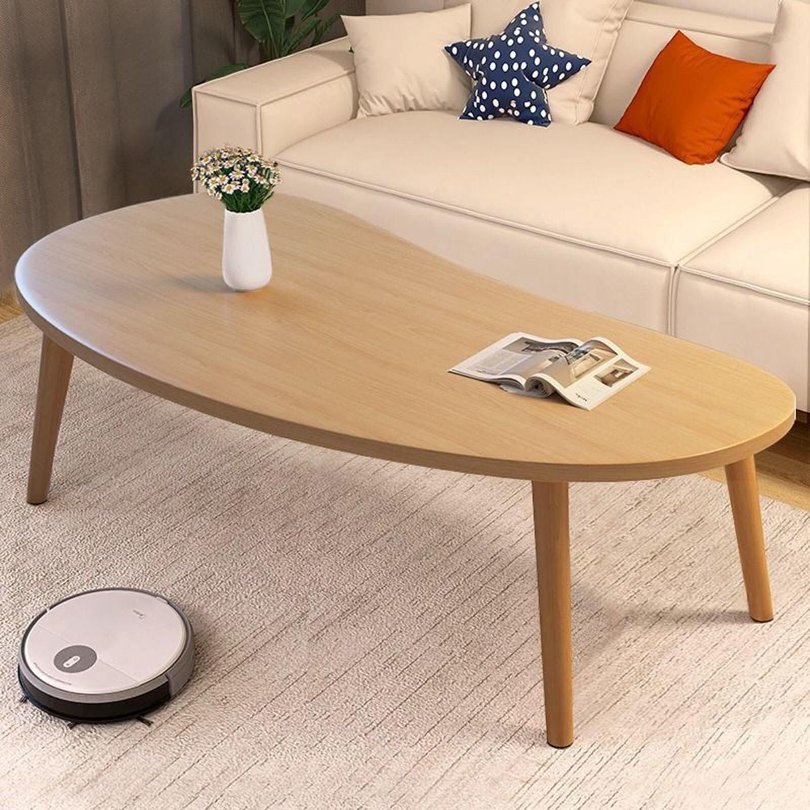 Solid Wood Nordic Modern Coffee Table with Round Edge - Space-Saving Tea Table, Natural Wood Grain, Assembly Living Room Center Table for Small Spaces Suitable for Nordic Modern Farmhouse Decor
