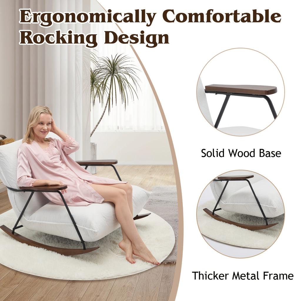 Accent Chair, Rocking Chair With Big Cushion, Armrest Reclining Chair, Gliding Reclining Chair, Multi-scenario Retro Lazy Chair, Black Faux Mink Fur Reclining Chair