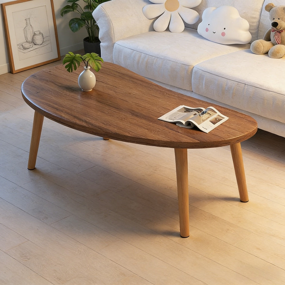 Solid Wood Nordic Modern Coffee Table with Round Edge - Space-Saving Tea Table, Natural Wood Grain, Assembly Living Room Center Table for Small Spaces Suitable for Nordic Modern Farmhouse Decor