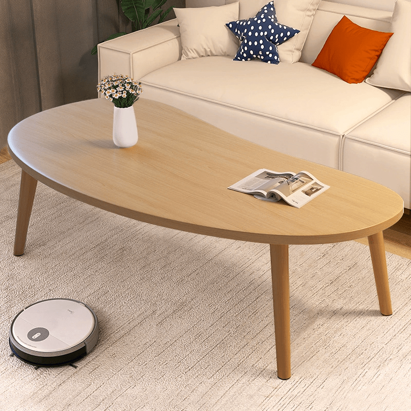 Solid Wood Nordic Modern Coffee Table with Round Edge - Space-Saving Tea Table, Natural Wood Grain, Assembly Living Room Center Table for Small Spaces Suitable for Nordic Modern Farmhouse Decor