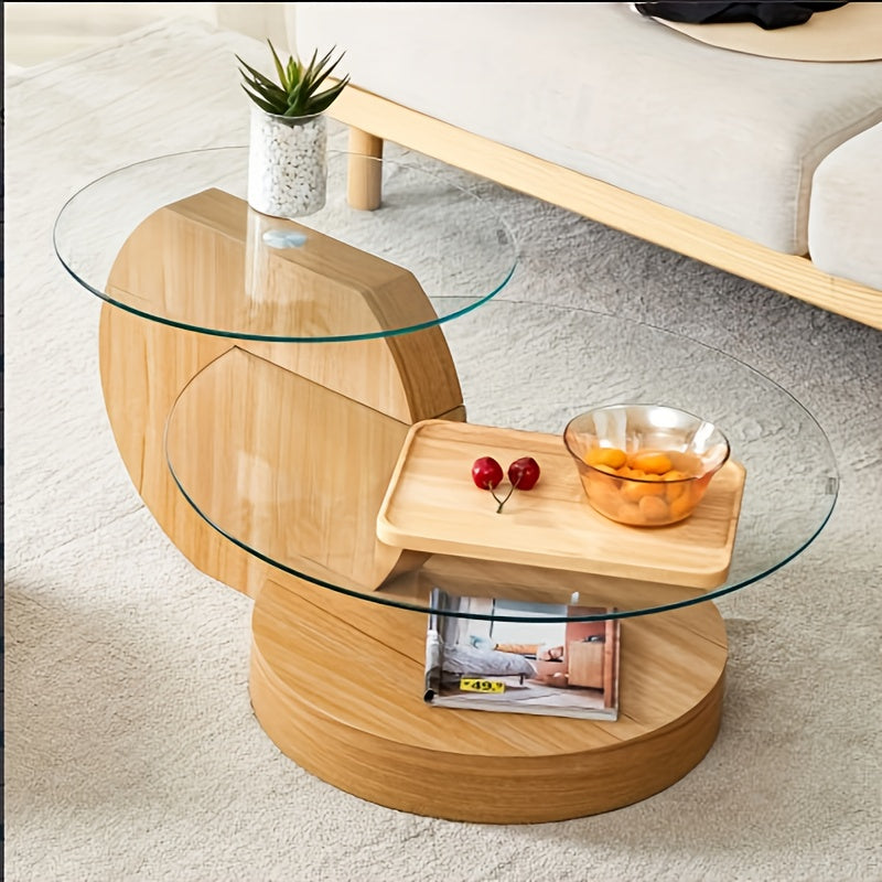 Tempering Glass Coffee Tables For Living Room Round Coffee Tables Modern Double Layer Round Table Circle Coffee Table For Small Space Home Office, Durable And Not Easily Broken, With A Modern And Fashionable Design Feel(35.4 Inch*17 Inch)