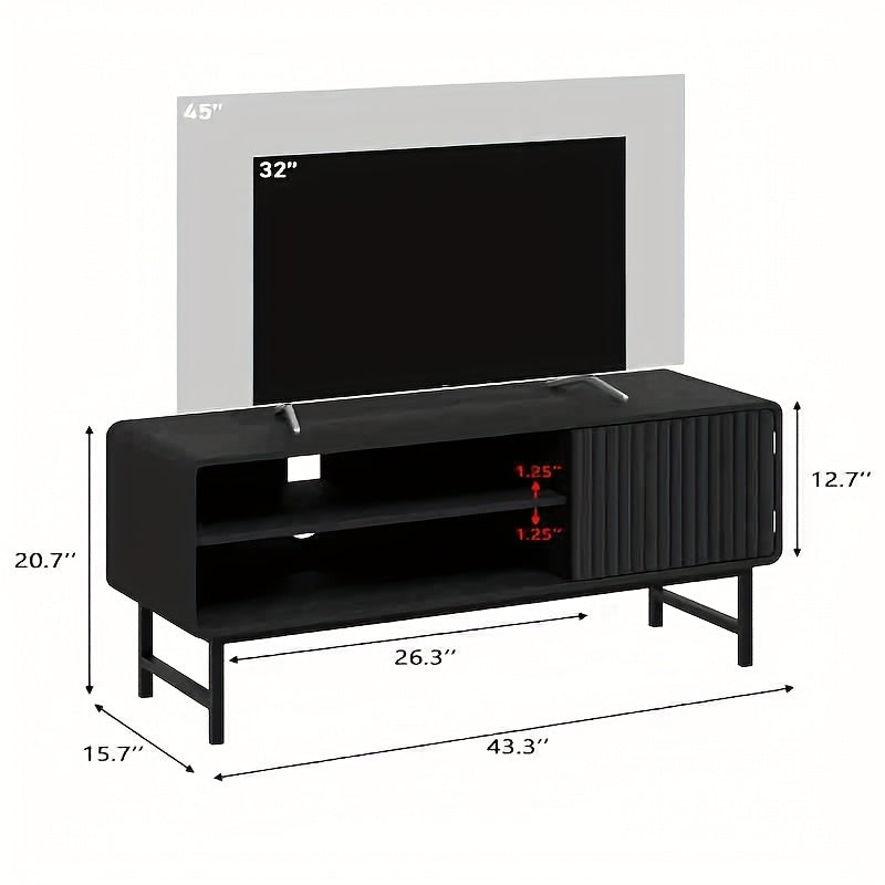 43-Inch Modern Farmhouse TV Stand with Doors & Open\u002FShut Cabinets - Wood Entertainment Center Suitable for TVs 30-50\