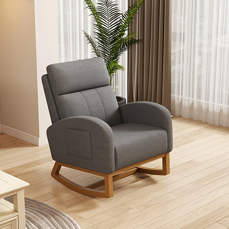 Single Recliner Chair with High Backrest & Soft Cushioned Seat - \u002FWood Armchair Suitable for Bedroom, Living Room, Office Reading Chair, Assembly, Solid Back & Side Pockets