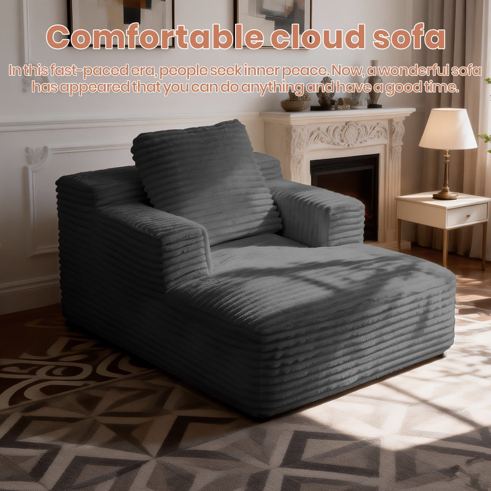 50-inch Single Boneless Chaise Lounge Sofa Bed, Deep Seat Recliner, Comfortable Cloud Sofa, Suitable for Bedroom, Living Room, Home Theater, No Assembly Required