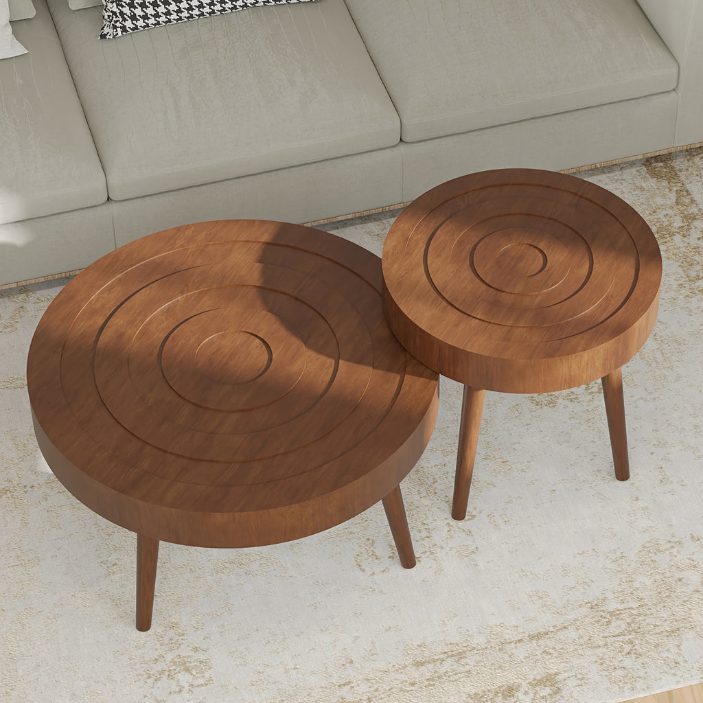 Round Nesting Coffee Table Set - 2pcs Concentric Circle Design for Living Room & Bedroom, 31.5'' & 21.8'' Modern Wood Side Tables | Modular Split Design, Easy to Move, Sturdy & Scratch-, Minimalist Decor, Easy-Clean Surface