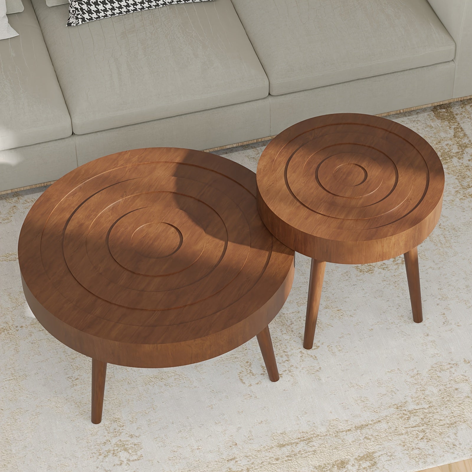 Round Nesting Coffee Table Set - 2pcs Concentric Circle Design for Living Room & Bedroom, 31.5'' & 21.8'' Modern Wood Side Tables | Modular Split Design, Easy to Move, Sturdy & Scratch-, Minimalist Decor, Easy-Clean Surface