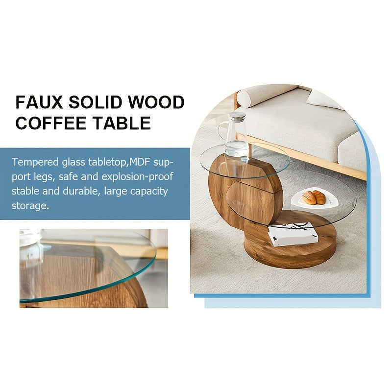 Tempering Glass Coffee Tables For Living Room Round Coffee Tables Modern Double Layer Round Table Circle Coffee Table For Small Space Home Office, Durable And Not Easily Broken, With A Modern And Fashionable Design Feel(35.4 Inch*17 Inch)