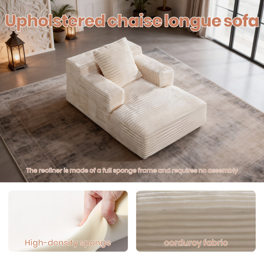 50-inch Single Boneless Chaise Lounge Sofa Bed, Deep Seat Recliner, Comfortable Cloud Sofa, Suitable for Bedroom, Living Room, Home Theater, No Assembly Required