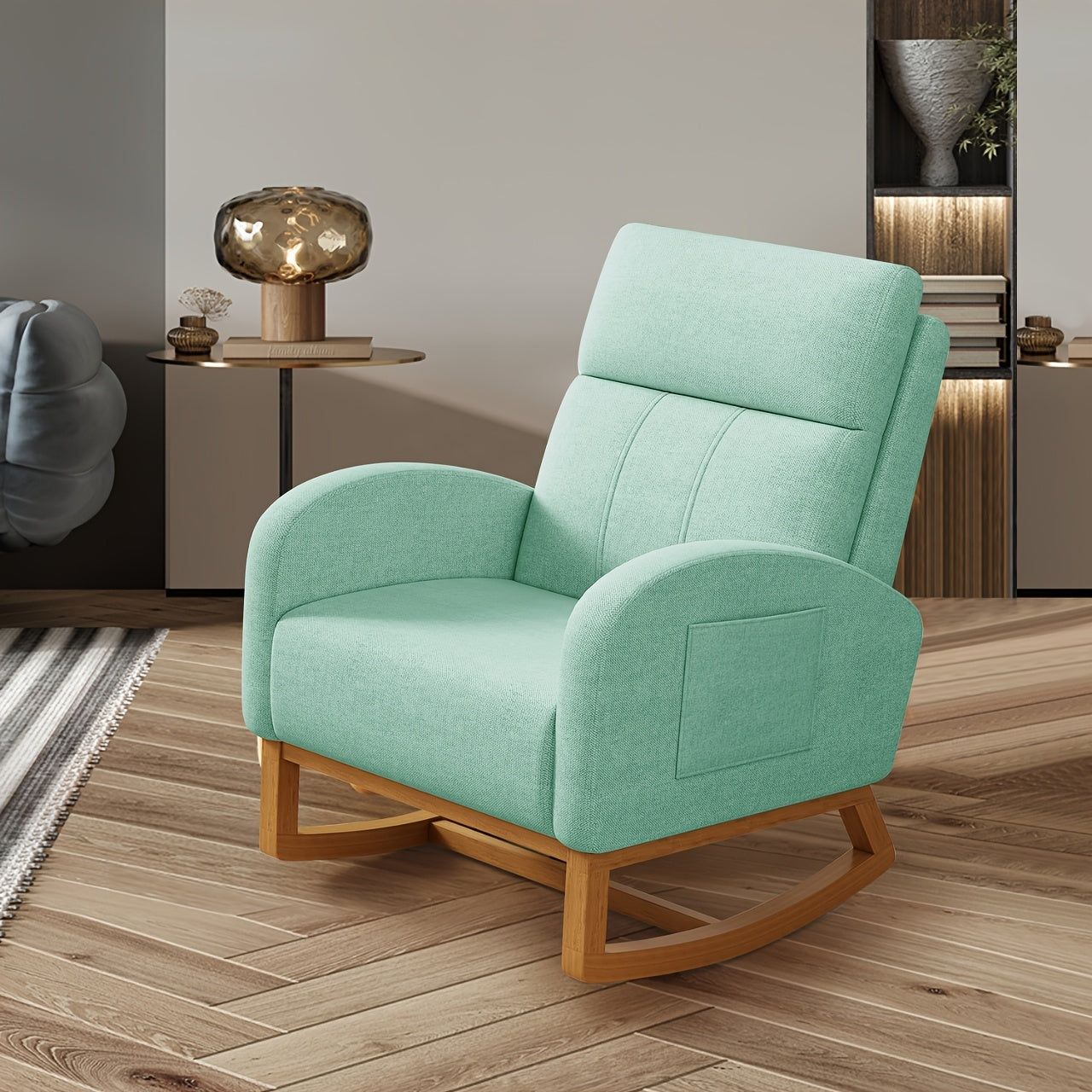 Single Recliner Chair with High Backrest & Soft Cushioned Seat - \u002FWood Armchair Suitable for Bedroom, Living Room, Office Reading Chair, Assembly, Solid Back & Side Pockets