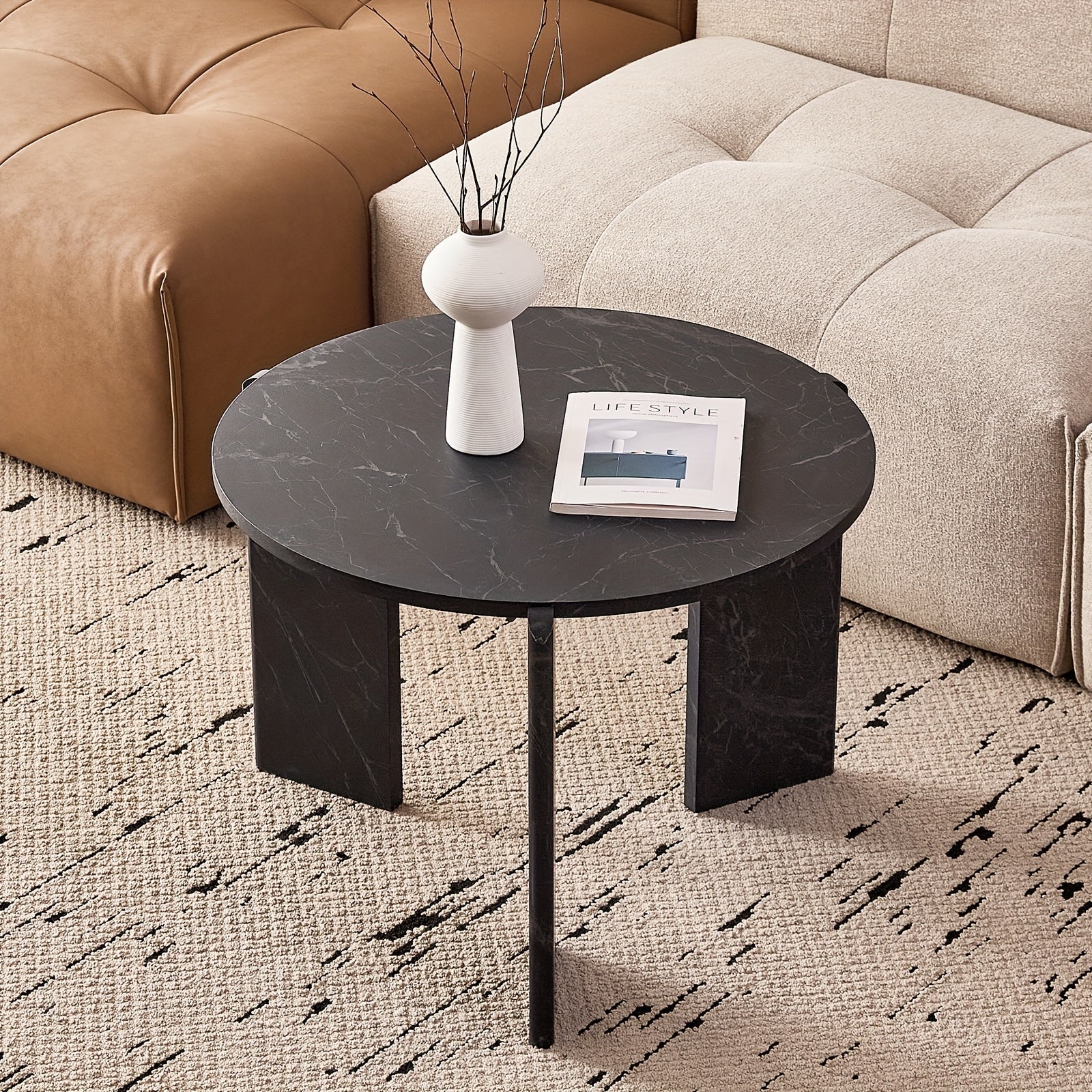 Pair of Circular Nesting Coffee Tables with Adjustable Height, Designed in a Mid-Century Modern Style, Suitable for Bedrooms, Living Rooms, Office Studios, And Apartments