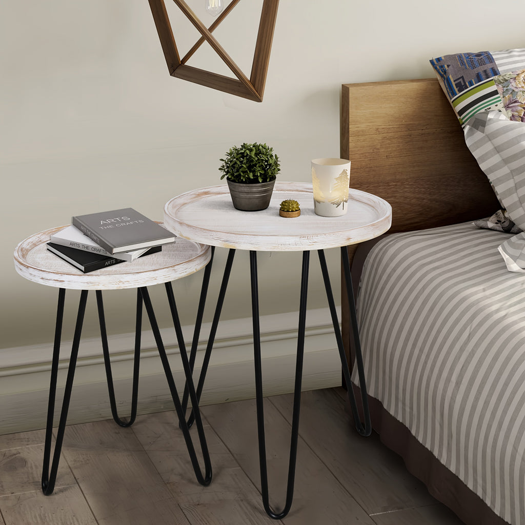 Nesting Tables Set Of 2 Oakrain Nesting Tables For Living Room, Round Nesting Coffee Table, Farmhouse End Tables Living Room Set Of 2, Wood Side Tables Set Of 2 For Sofa, Bedroom