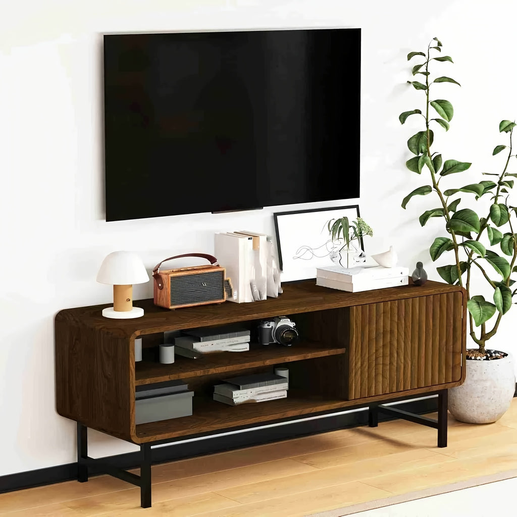 43-Inch Modern Farmhouse TV Stand with Doors & Open\u002FShut Cabinets - Wood Entertainment Center Suitable for TVs 30-50\