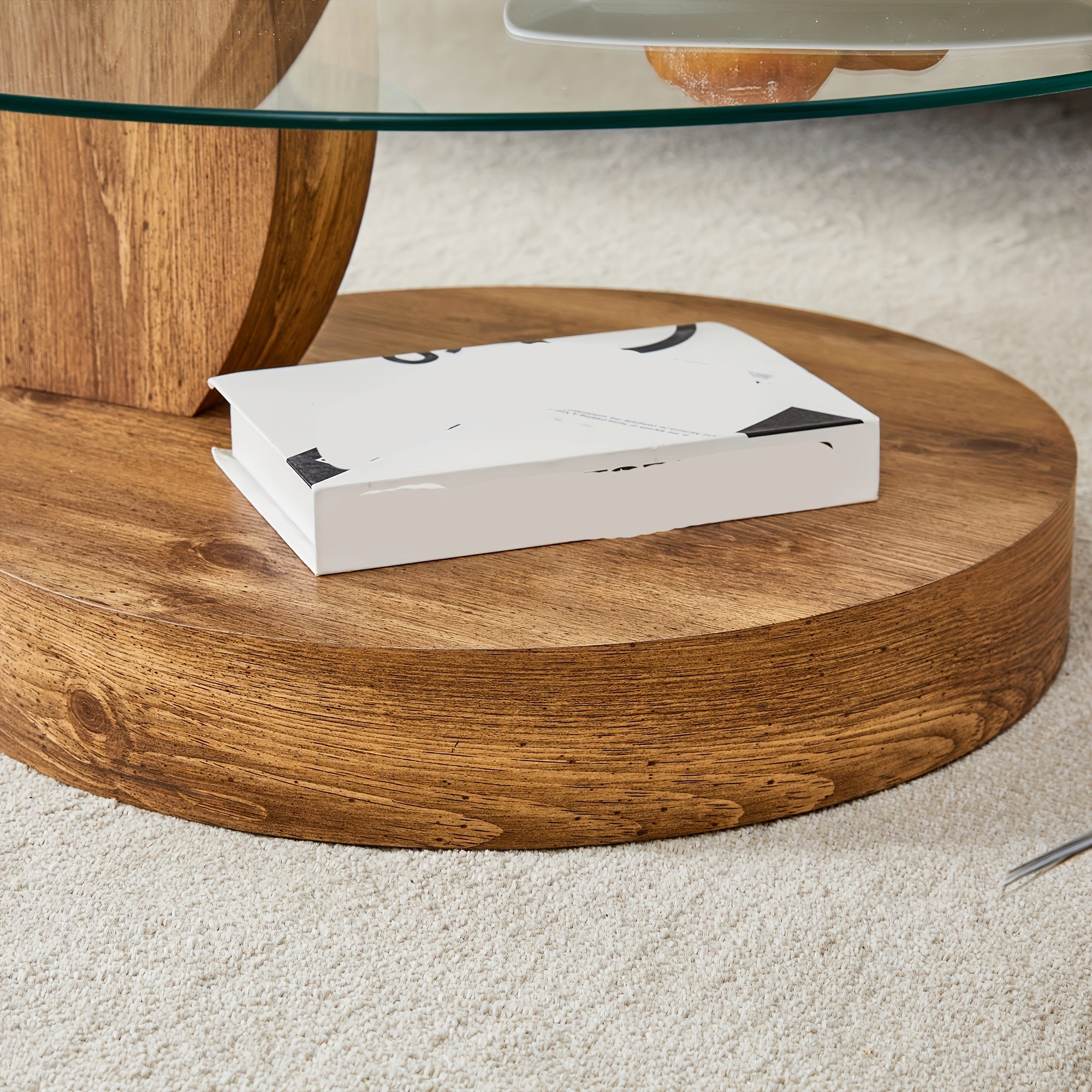 Tempering Glass Coffee Tables For Living Room Round Coffee Tables Modern Double Layer Round Table Circle Coffee Table For Small Space Home Office, Durable And Not Easily Broken, With A Modern And Fashionable Design Feel(35.4 Inch*17 Inch)