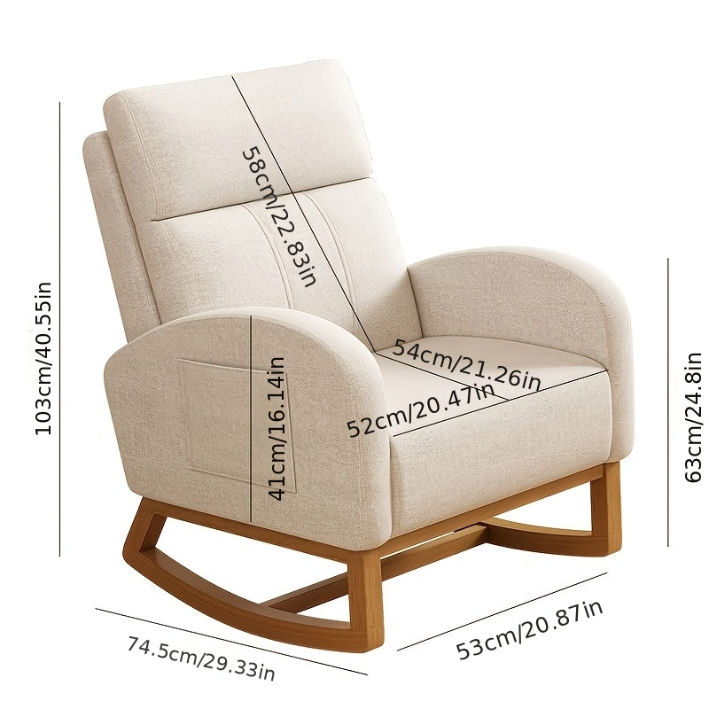 Single Recliner Chair with High Backrest & Soft Cushioned Seat - \u002FWood Armchair Suitable for Bedroom, Living Room, Office Reading Chair, Assembly, Solid Back & Side Pockets