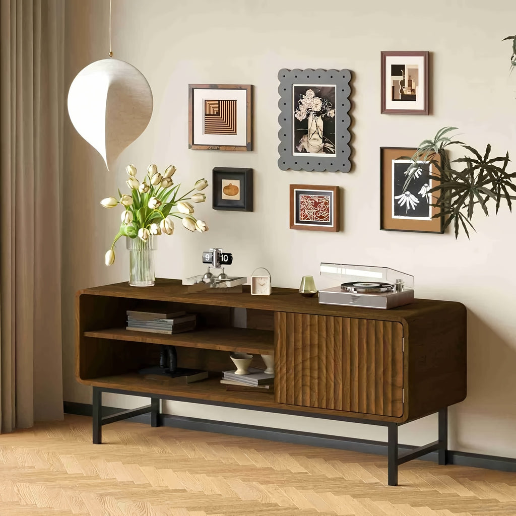 43-Inch Modern Farmhouse TV Stand with Doors & Open\u002FShut Cabinets - Wood Entertainment Center Suitable for TVs 30-50\