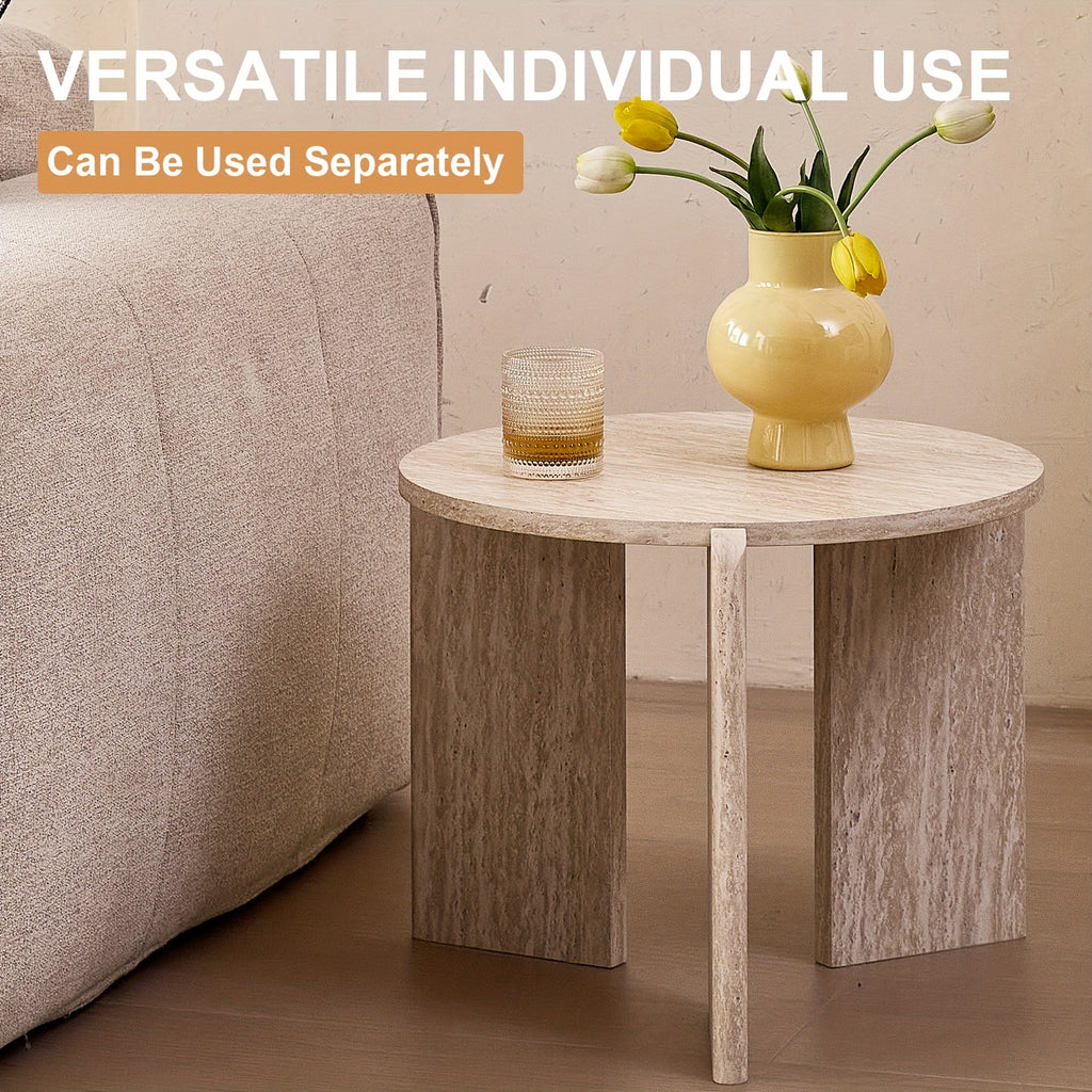 Pair of Circular Nesting Coffee Tables with Adjustable Height, Designed in a Mid-Century Modern Style, Suitable for Bedrooms, Living Rooms, Office Studios, And Apartments