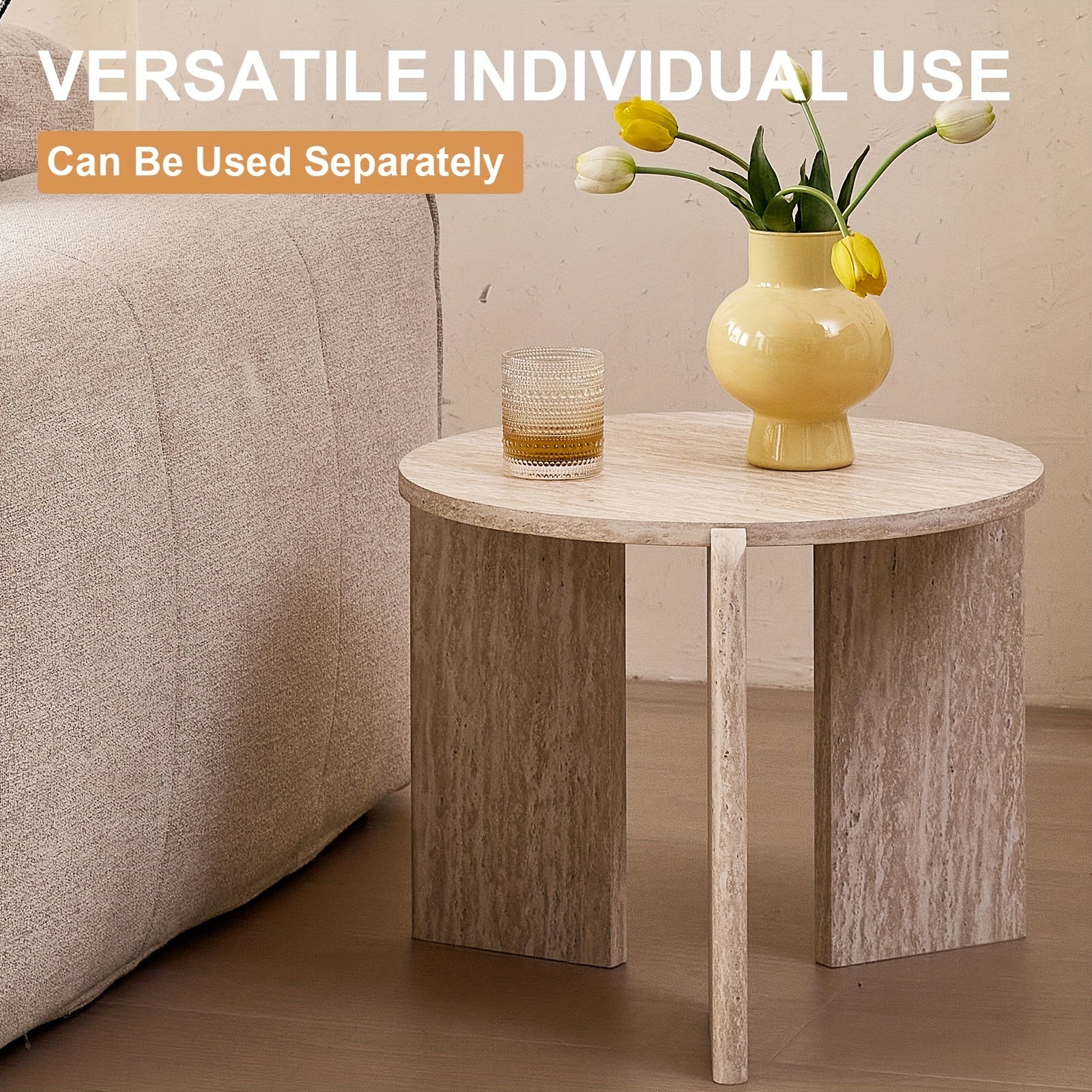 Pair of Circular Nesting Coffee Tables with Adjustable Height, Designed in a Mid-Century Modern Style, Suitable for Bedrooms, Living Rooms, Office Studios, And Apartments