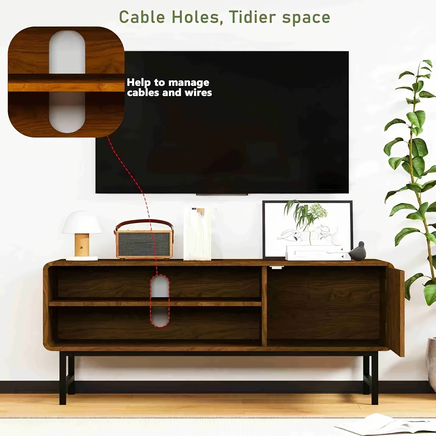43-Inch Modern Farmhouse TV Stand with Doors & Open\u002FShut Cabinets - Wood Entertainment Center Suitable for TVs 30-50\