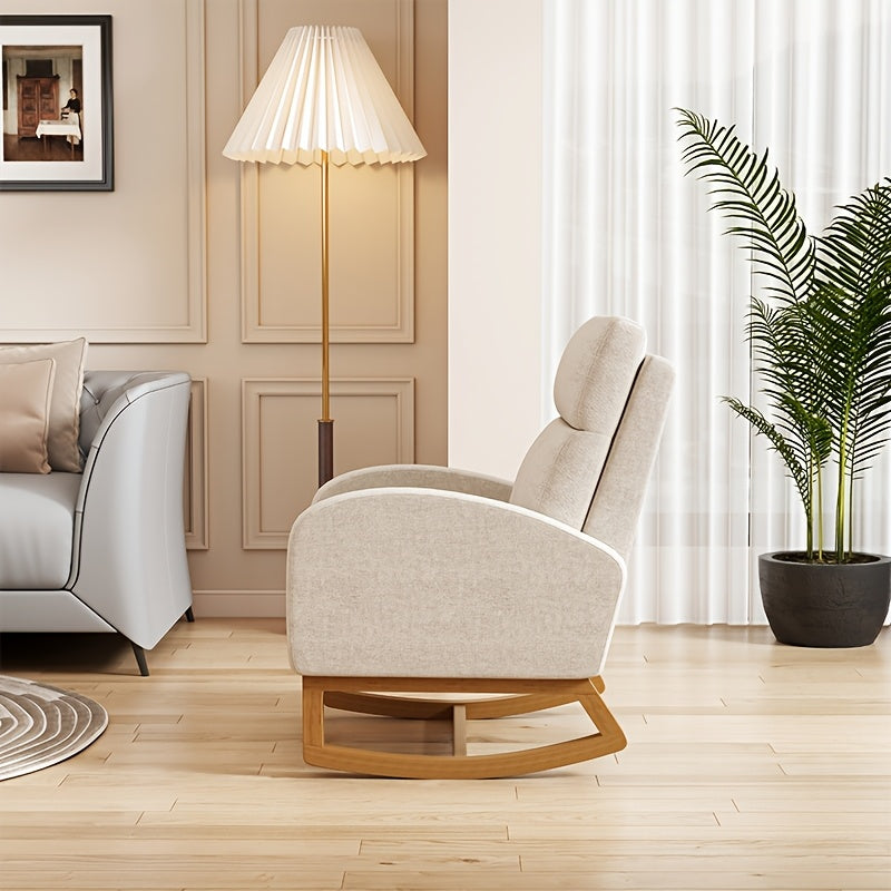 Single Recliner Chair with High Backrest & Soft Cushioned Seat - \u002FWood Armchair Suitable for Bedroom, Living Room, Office Reading Chair, Assembly, Solid Back & Side Pockets