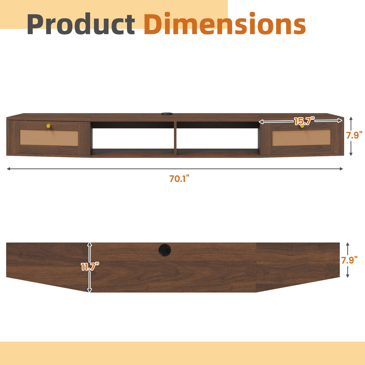 Wall-Mounted Floating TV Stand with Rattan Doors & Storage Shelf - Modern Media Console Suitable for 55\