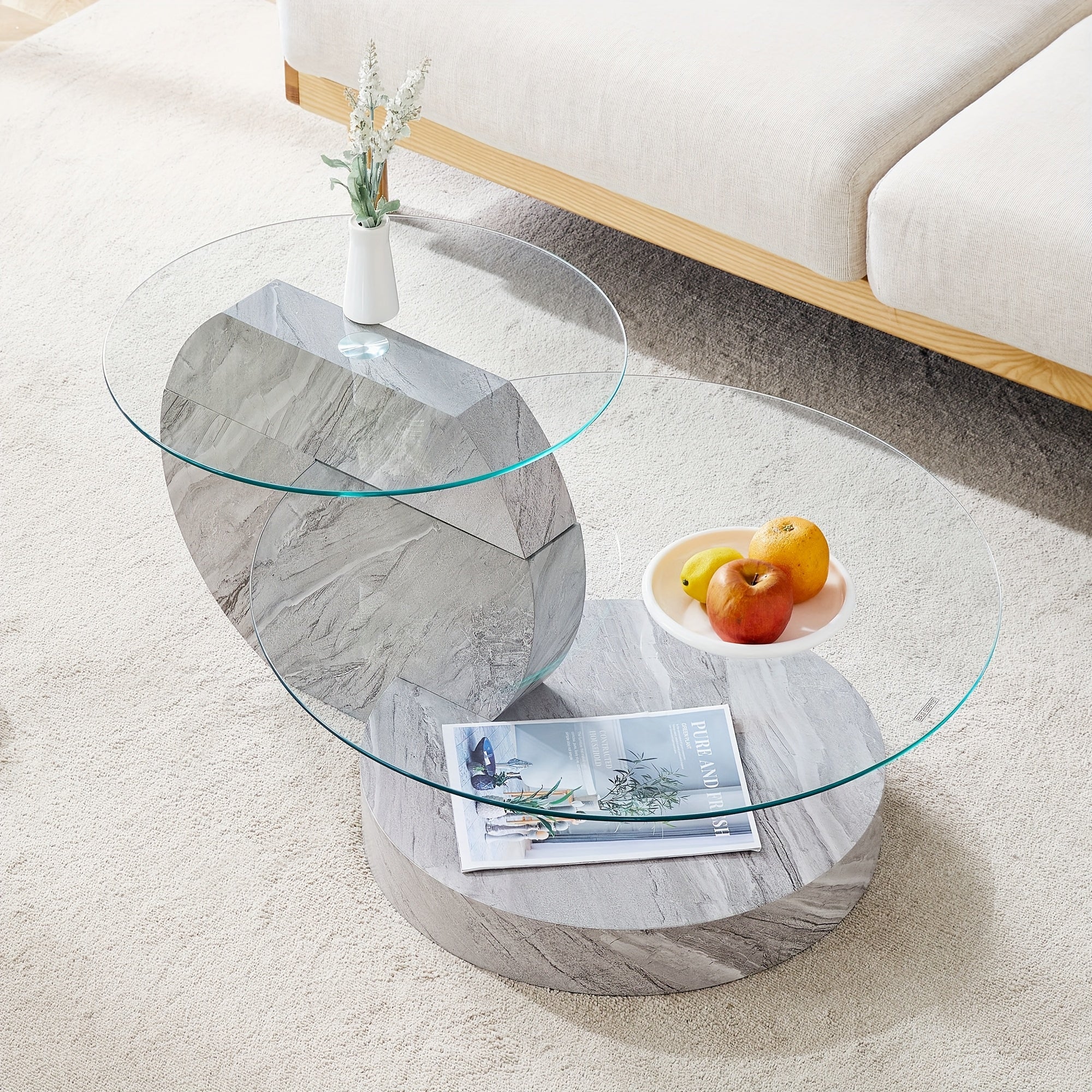 Tempering Glass Coffee Tables For Living Room Round Coffee Tables Modern Double Layer Round Table Circle Coffee Table For Small Space Home Office, Durable And Not Easily Broken, With A Modern And Fashionable Design Feel(35.4 Inch*17 Inch)