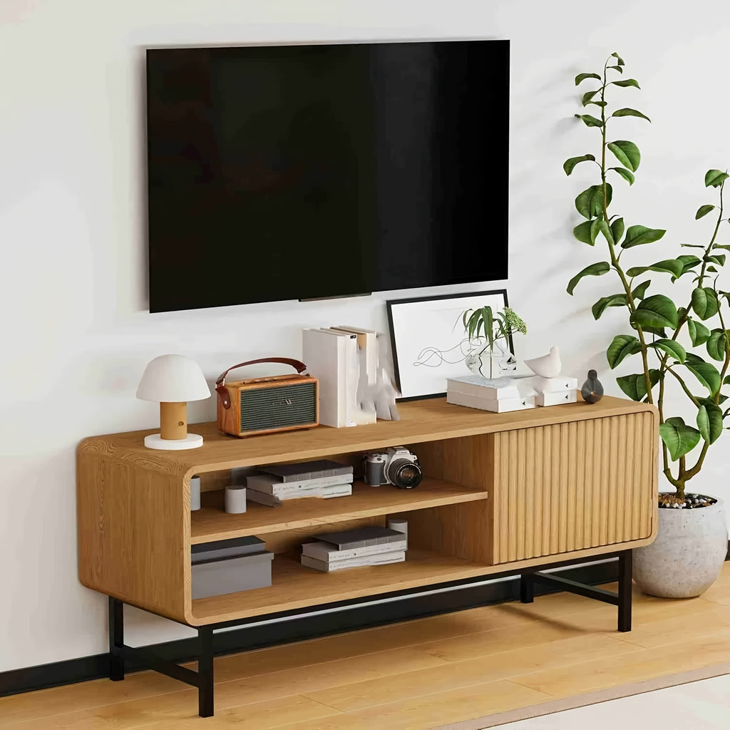 43-Inch Modern Farmhouse TV Stand with Doors & Open\u002FShut Cabinets - Wood Entertainment Center Suitable for TVs 30-50\