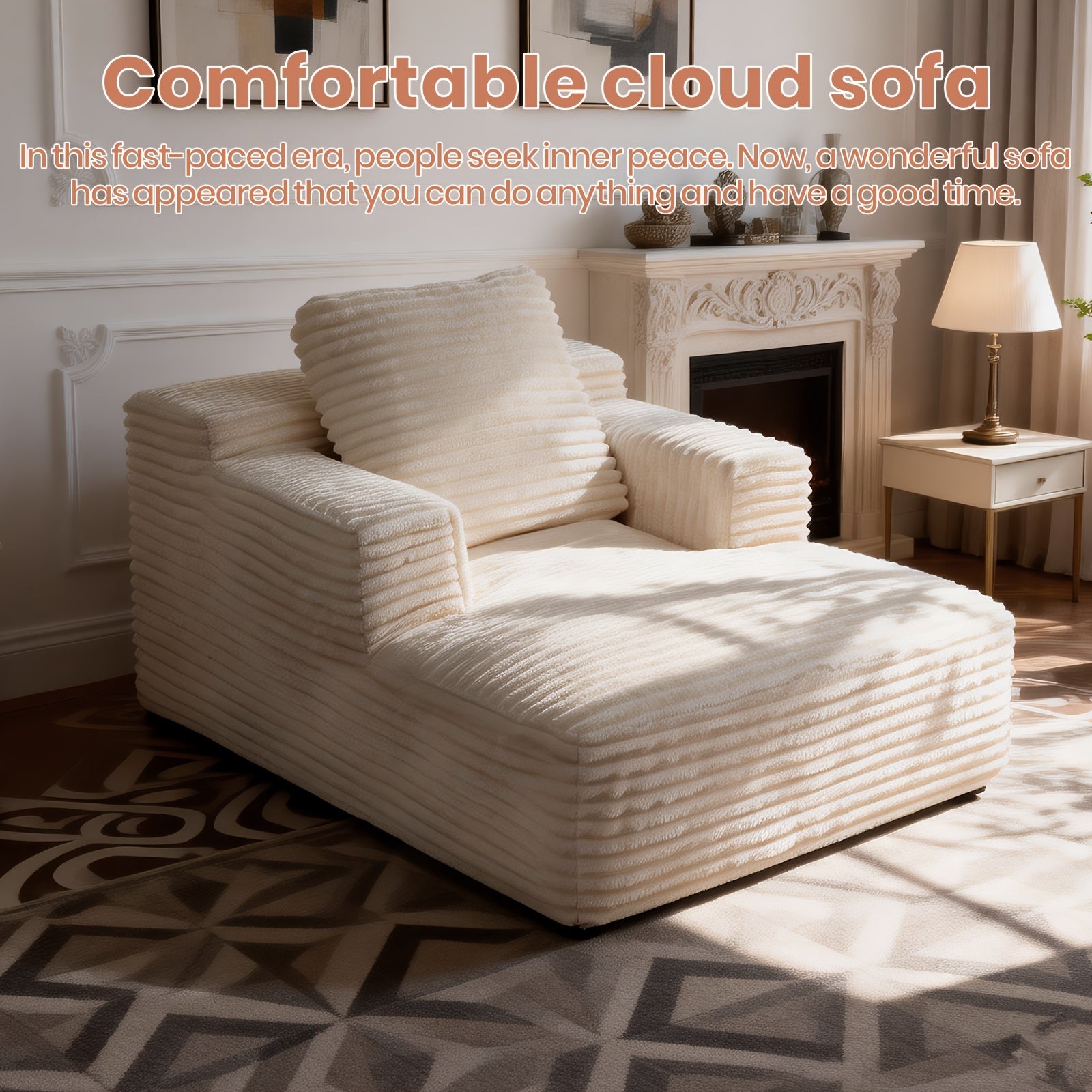 50-inch Single Boneless Chaise Lounge Sofa Bed, Deep Seat Recliner, Comfortable Cloud Sofa, Suitable for Bedroom, Living Room, Home Theater, No Assembly Required